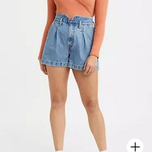 Levi's High Waisted Pleated Medium Wash Denim Mom Jean Shorts